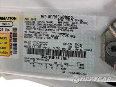 2019 Ford Fusion Hybrid SE - zdjęcie 13 z 14 - miniatura