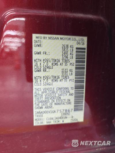 2016 Nissan Frontier S Crew Cab Medium Bed - zdjęcie 14 z 38 - miniatura