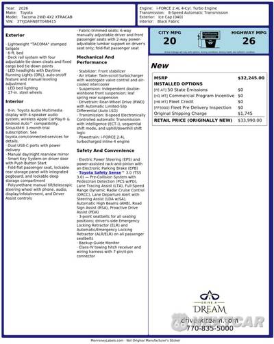 2026 Toyota Tacoma SR Regular Cab Long Bed - zdjęcie 44 z 44 - miniatura