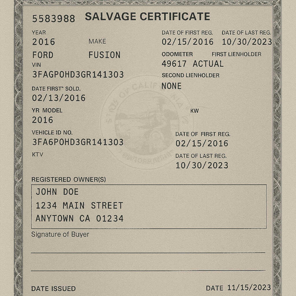 Stare dokumenty i pieczęć, symbolizujące historyczne tytuły własności pojazdów.